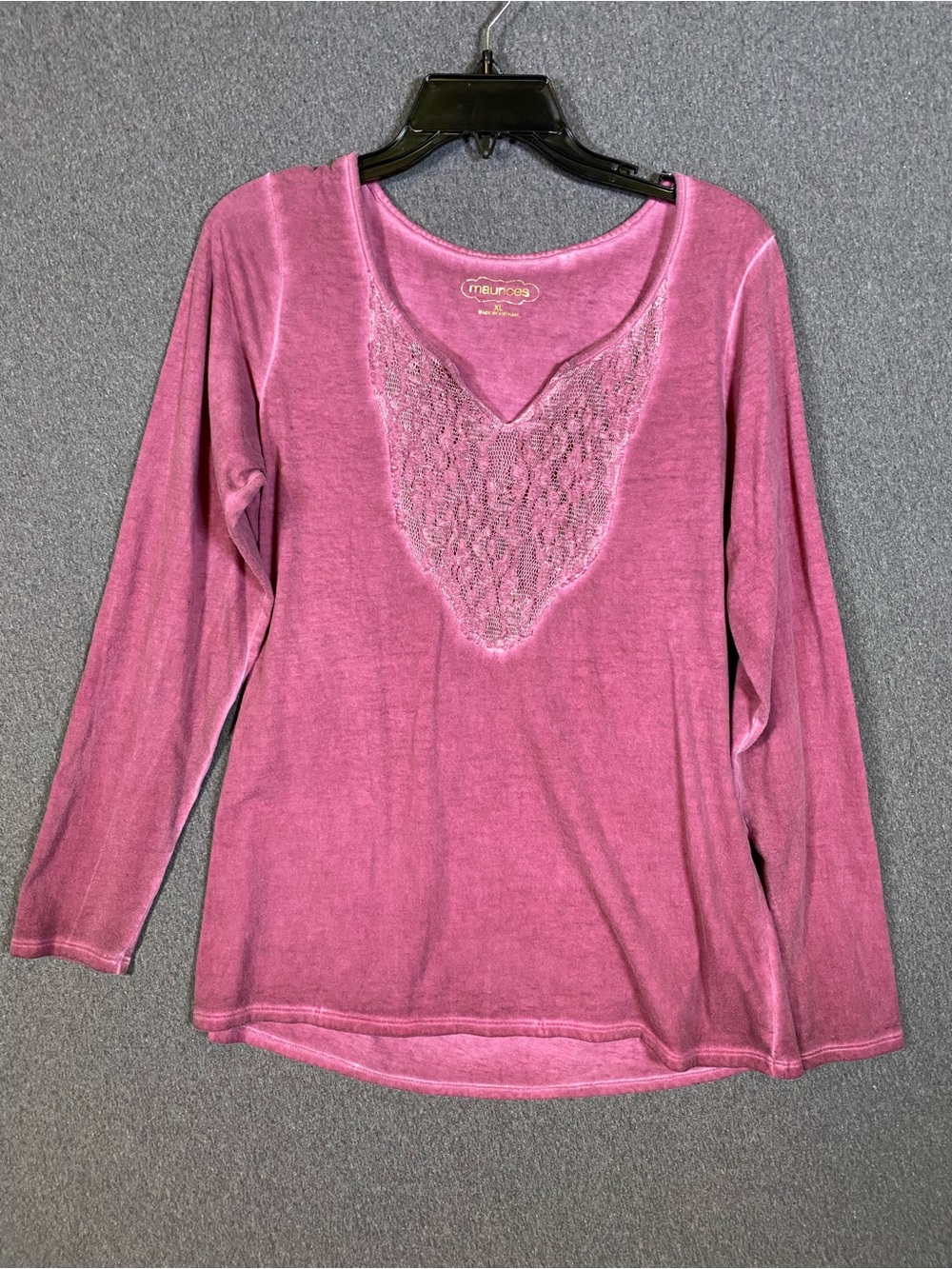 Pink Lace-Detail Long Sleeve Top